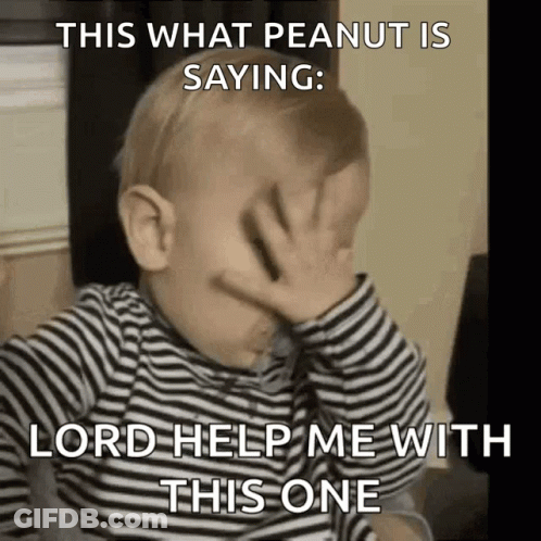 A Baby Is Covering His Face With His Hand And Says " This What Peanut Is Saying Lord Help Me With This One " GIF