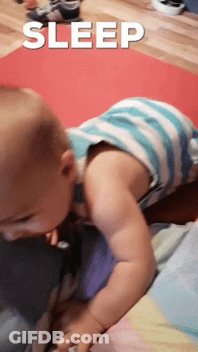 A Baby Is Crawling On The Floor With The Word Sleep Above It GIF