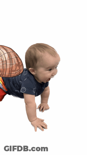 A Baby Is Crawling With A Drawing Of A Shell On His Back GIF
