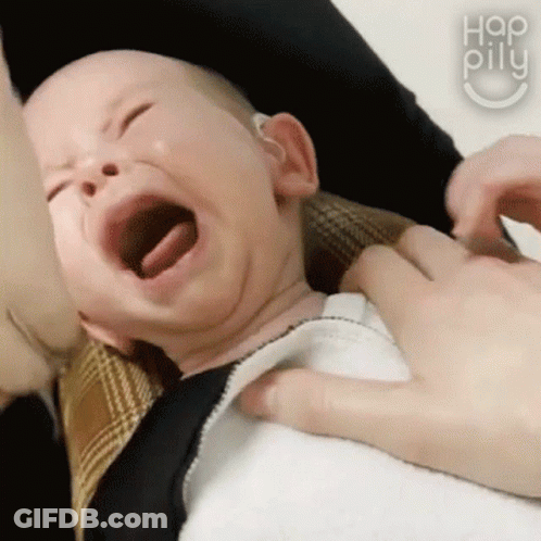 A Baby Is Crying While Being Held By A Person And The Word Hop Pillu Is On The Bottom Right GIF