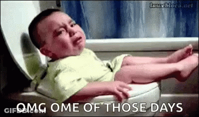 A Baby Is Crying While Sitting On A Toilet With Its Legs Crossed . GIF