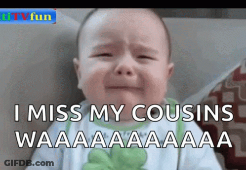 A Baby Is Crying With The Caption I Miss My Cousins Waaaaaaa GIF
