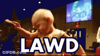 A Baby Is Dancing In Front Of A Sign That Says Lawd On It GIF