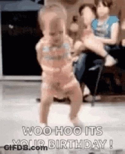 A Baby Is Dancing On A Table And Says Woo Hoo It 'S Your Birthday . GIF