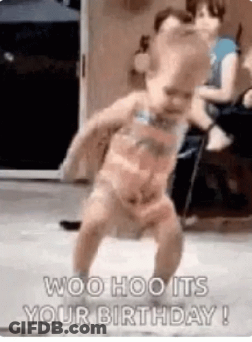 A Baby Is Dancing On The Floor With The Words `` Woo Hoo It 'S Your Birthday ! '' GIF