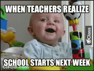 A Baby Is Holding A Stack Of Blocks With A Caption That Says When Teachers Realize School Starts Next Week GIF