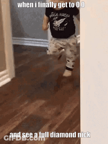 Baby Running In Hallway With Diamond Nick Caption GIF
