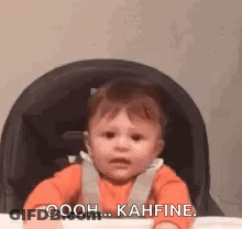 A Baby Is Sitting In A Car Seat And Saying Oooh ... Kahfine . GIF