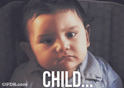 A Baby Is Sitting In A Car Seat With The Word Child Written Above Him GIF