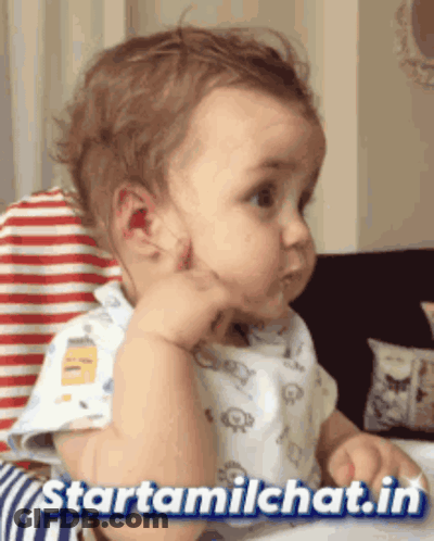 A Baby Is Sitting In A High Chair With The Words Starttamilchat.in Below Him GIF