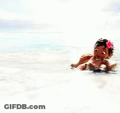 A Baby Is Sitting In A Wooden Chair In The Water . GIF