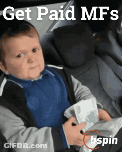 A Baby Is Sitting In The Back Seat Of A Car With The Words Get Paid Mfs On The Bottom GIF
