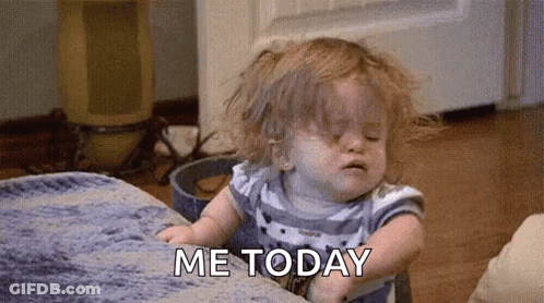 A Baby Is Sitting On A Couch And Making A Funny Face While Saying `` Me Today '' . GIF