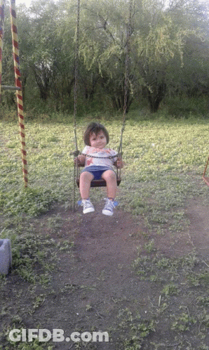 A Baby Is Sitting On A Swing In A Field GIF