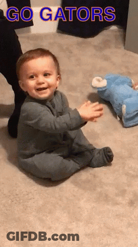 A Baby Is Sitting On The Floor With The Words Go Gators Written Above Him GIF