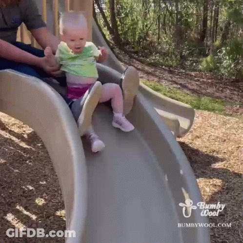 A Baby Is Sliding Down A Slide With Bumpywool.com Written On The Bottom GIF