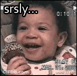 A Baby Is Smiling While Holding A Donut With The Words Srsly Written Above It GIF