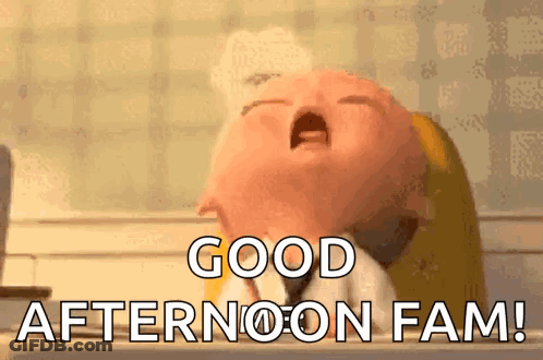 A Baby Is Yawning And Says Good Afternoon Fam . GIF