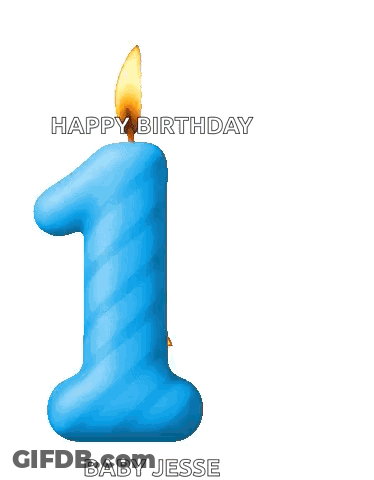 A Baby Jesse Is Celebrating His First Birthday With A Blue Number One Candle GIF