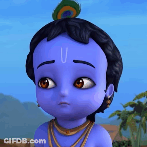 A Baby Krishna With A Peacock Feather On His Head GIF