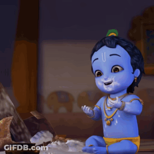 A Baby Krishna With A Peacock On His Head GIF