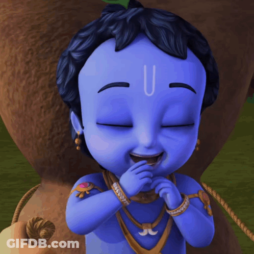 A Baby Krishna With The Letter U On His Forehead Is Smiling GIF