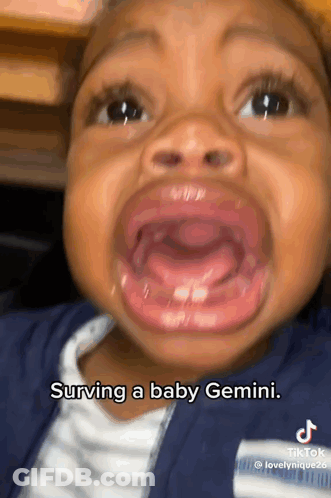 A Baby Making A Funny Face With The Words Surviving A Baby Gemini GIF