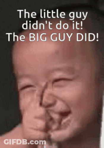 A Baby Making A Funny Face With The Words The Little Guy Didn 'T Do It The Big Guy Did GIF