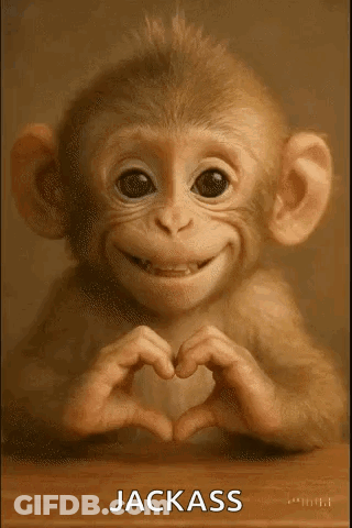 A Baby Monkey Is Making A Heart Shape With Its Hands And Smiling . GIF
