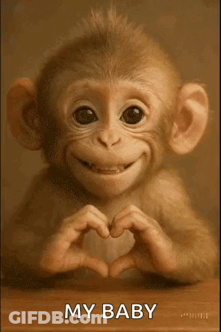 A Baby Monkey Is Making A Heart Shape With Its Hands And Smiling . GIF