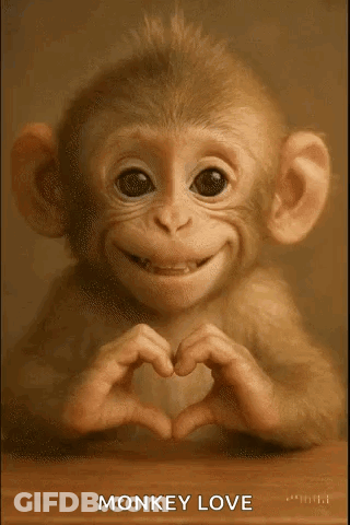 A Baby Monkey Is Making A Heart Shape With Its Hands . GIF