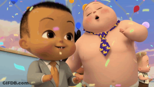 A Baby Wearing A Tie With The Letter W On It Stands Next To Another Baby GIF
