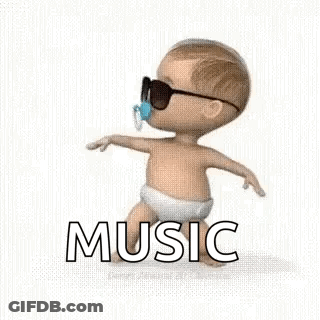 A Baby Wearing Sunglasses And A Pacifier Is Dancing And Singing . GIF