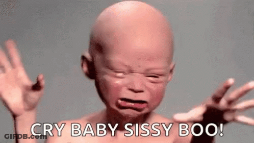 A Baby With A Bald Head Is Crying And Saying `` Cry Baby Sissy Boo '' . GIF