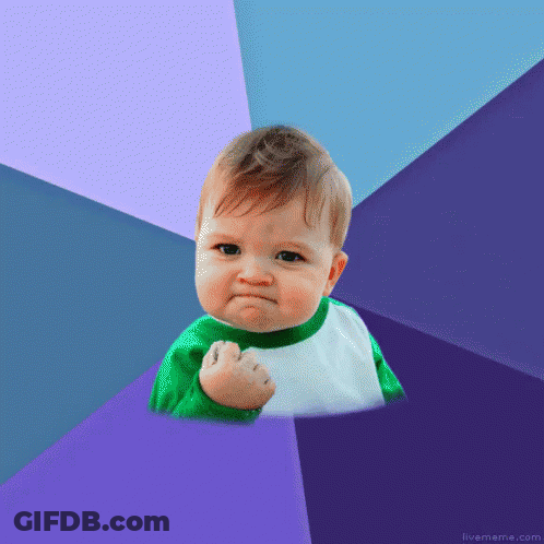A Baby With A Fist In The Air On A Purple Background GIF
