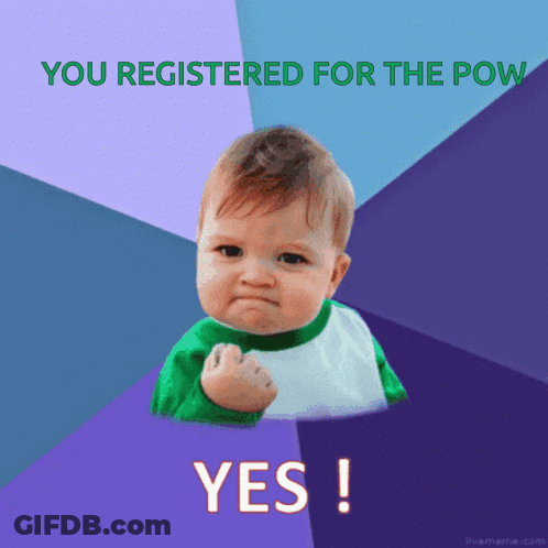A Baby With A Fist In The Air With The Words " You Registered For The Pow " Behind Him GIF