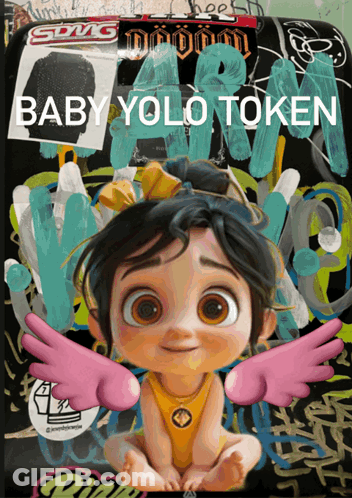 A Baby With Pink Wings And The Words Baby Yolo Token Behind Her GIF