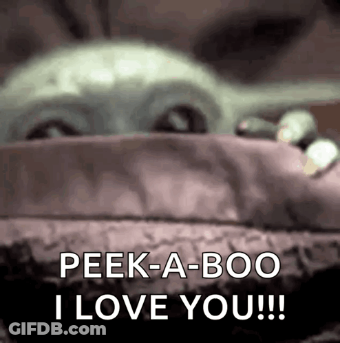 A Baby Yoda From Star Wars Is Peeking Out From Behind A Wall And Saying `` Peek-A-Boo I Love You '' GIF