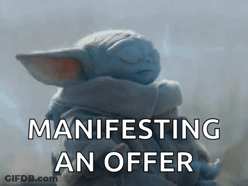 A Baby Yoda From The Mandalorian Is Manifesting An Offer With Its Eyes Closed GIF