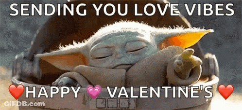 A Baby Yoda Is Sleeping In A Bucket And Sending You Love Vibes Happy Valentine 'S GIF