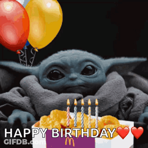 Baby Yoda With Balloons And Fries GIF