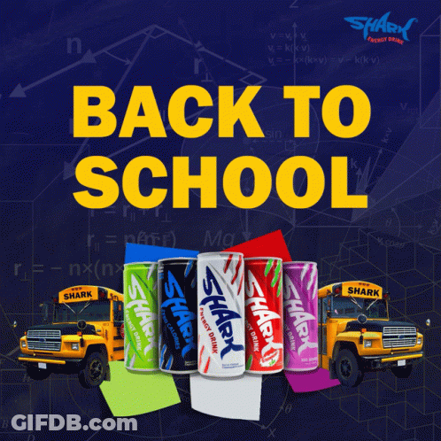 Back To School Ad With Shark Energy Drink GIF