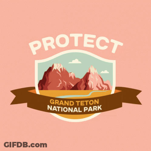 A Badge For Grand Teton National Park With Mountains And A River GIF
