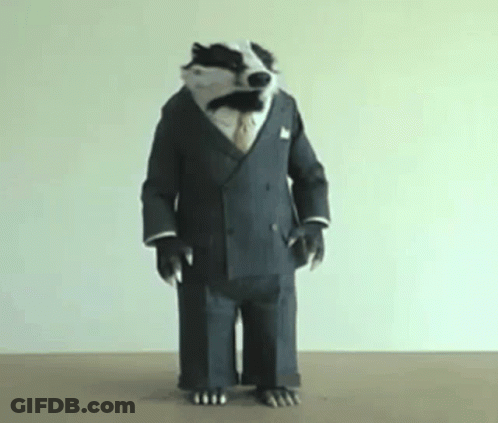 Badger In Suit And Tie Standing On Floor GIF