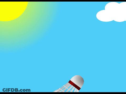 A Badminton Shuttlecock Against A Blue Sky With A Sun And Clouds GIF