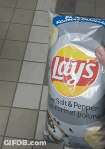 A Bag Of Lay 'S Sea Salt And Pepper Chips GIF