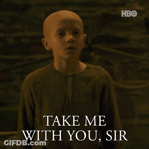 A Bald Boy Says Take Me With You Sir On A Hbo Poster GIF