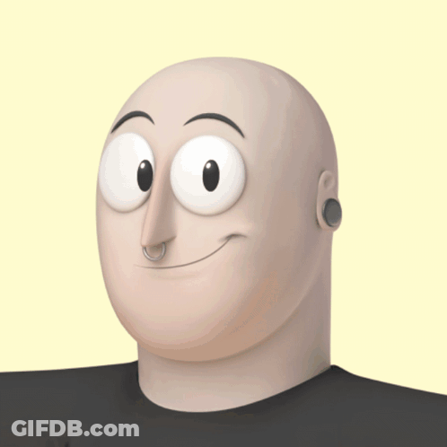 A Bald Cartoon Character With A Nose Ring And A Black Shirt GIF