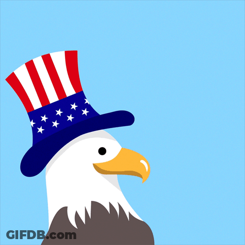 A Bald Eagle Wearing An Uncle Sam Hat With The Words Happy Fourth Of July Behind It GIF