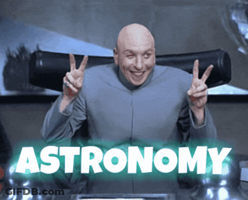 Bald Man Giving Peace Sign With Astronomy Behind GIF